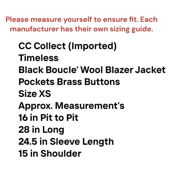 CC COLLECT Women's XS Black Boucle Wool Blazer Jacket Double Brass Buttons Chic - Picture 2 of 15